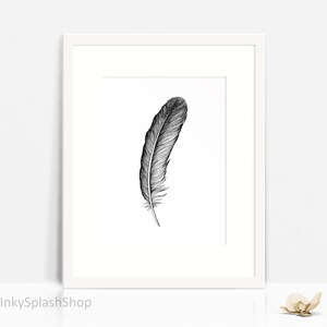 Feather PRINTABLE Art Boho Bedroom Wall Decor Black Bird Feather Ink ...
