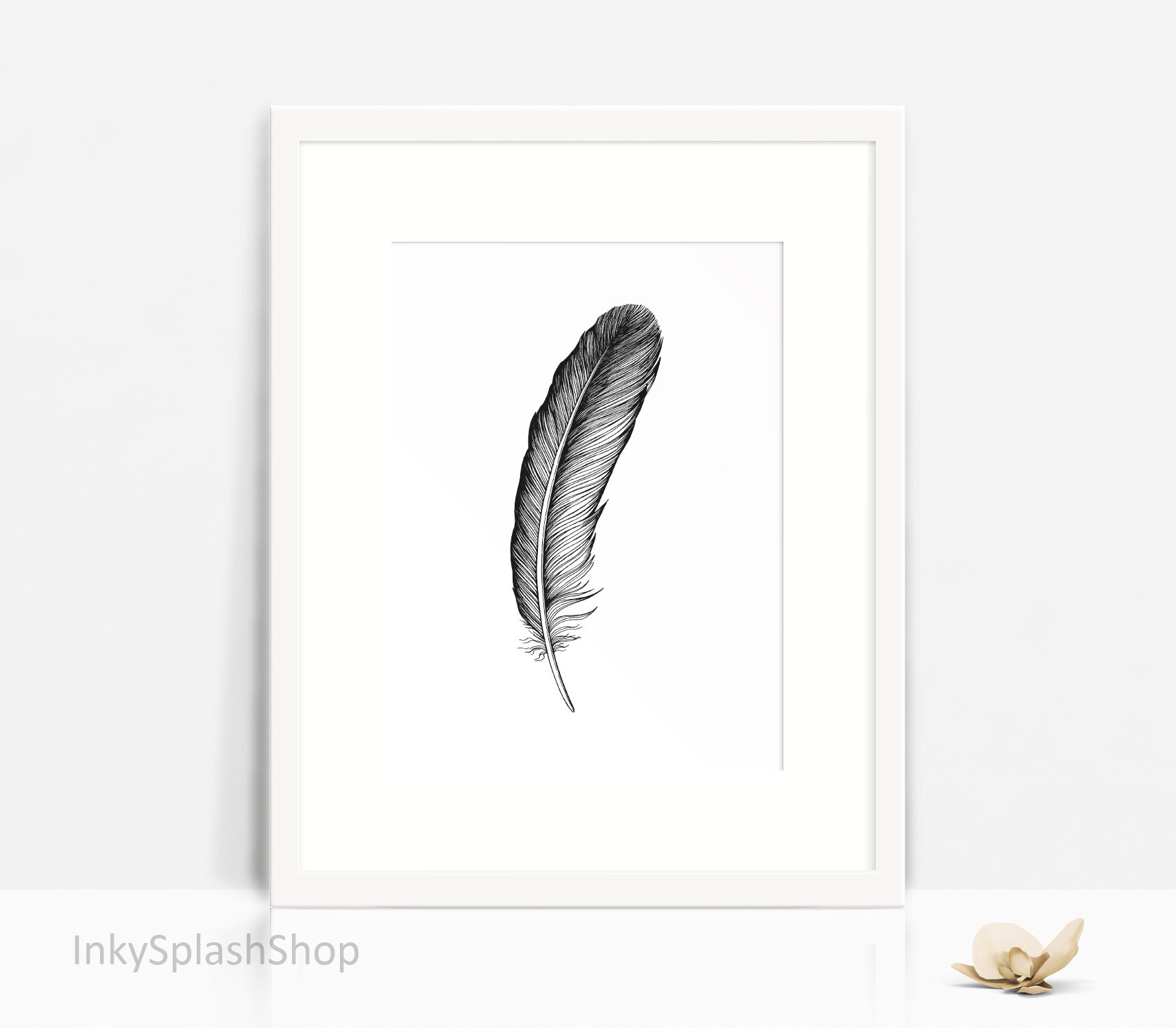 Feather PRINTABLE Art Boho Bedroom Wall Decor Black Bird Feather Ink ...