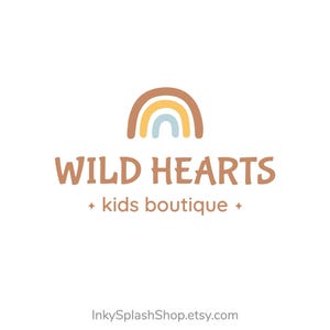 Rainbow Premade logo. Personalized boho design for childrens&#39; brand. Modern daycare, preschool logo