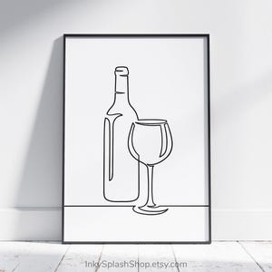 Minimalist Wine One Line Art – Modern Wall Decor for Home Bar & Kitchen, Digital Download image 1