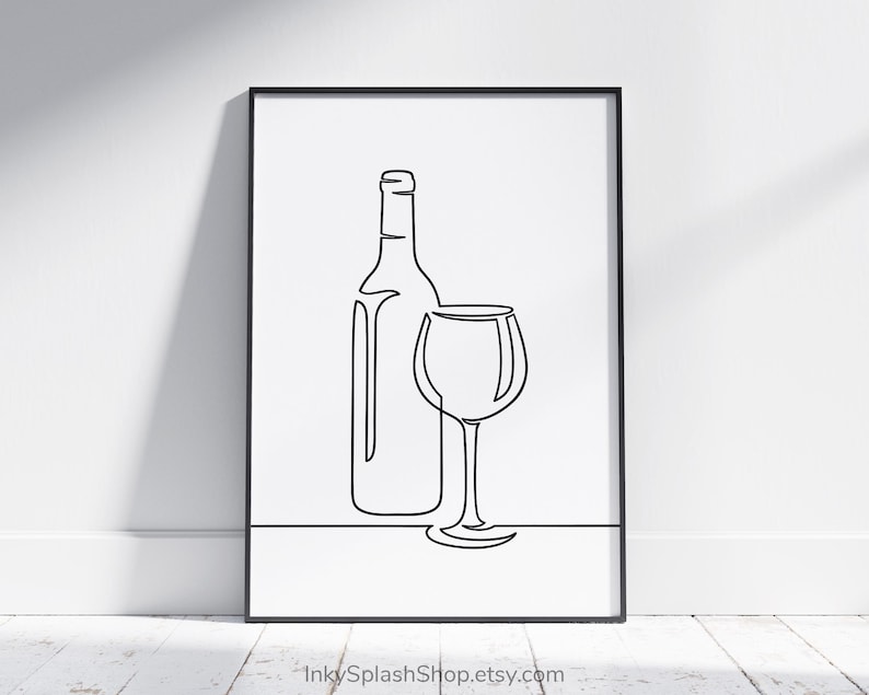 Minimalist Wine One Line Art – Modern Wall Decor for Home Bar & Kitchen, Digital Download image 1