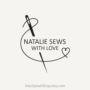 Sewing logo Needle, thread & heart premade logo for tailor, seamstress, clothes, embroidery shop Handmade with love label for craft business