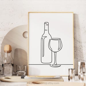 Minimalist Wine One Line Art – Modern Wall Decor for Home Bar & Kitchen, Digital Download image 5