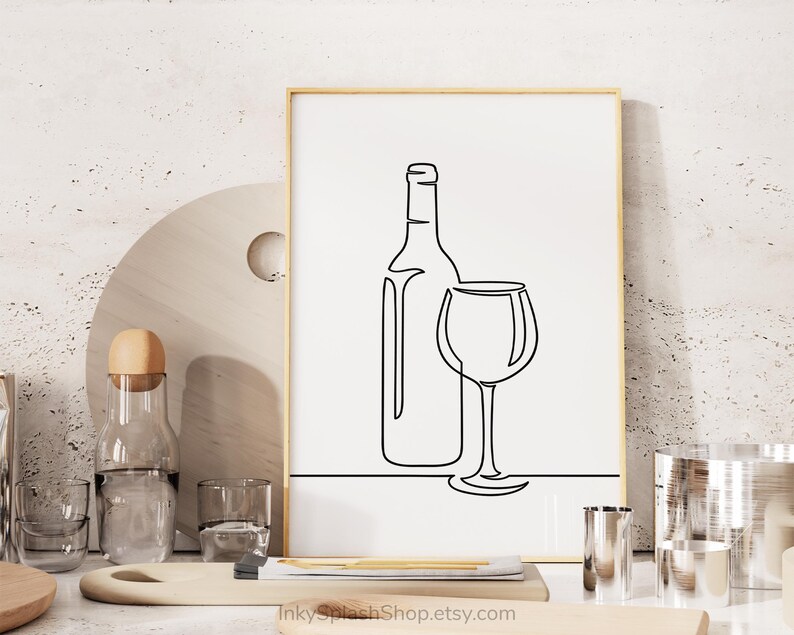 Minimalist Wine One Line Art – Modern Wall Decor for Home Bar & Kitchen, Digital Download image 5
