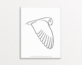 Flying Barn Owl One Line Art - Minimalist Wildlife Poster Download