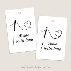 Afdrukbaar Sewn with Love-tags Made with Love-producttags Cadeautags voor handgemaakte items Crafttags voor naaien, borduren, kledingwinkellabel