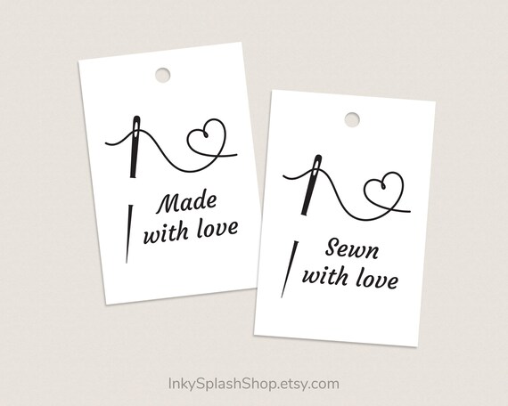 Etichette Sewn with Love stampabili Etichette per prodotti Made with Love Etichette regalo per articoli fatti a mano Etichette artigianali per cucito, ricamo, negozio di abbigliamento - Italia