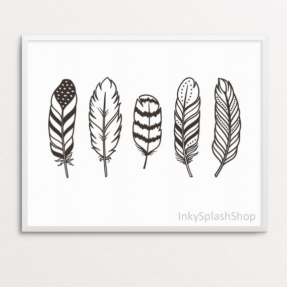 Feathers Printable Wall Art Boho Bedroom Decor Tribal Kids Room Poster Teen Girl Room Print Monochrome Rustic Home Nature Decor Download