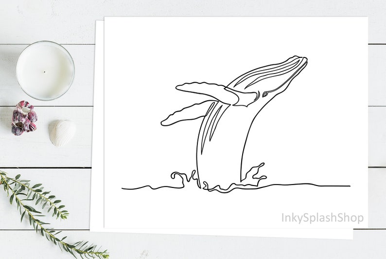 Whale art printable Humpback whale breaching Single line | Etsy