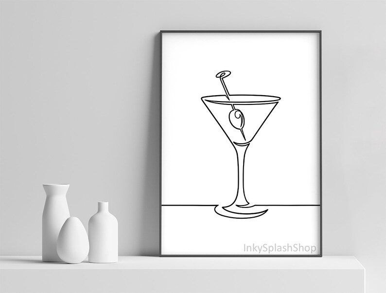 Cocktail line art printable Martini glass minimalist drawing Etsy
