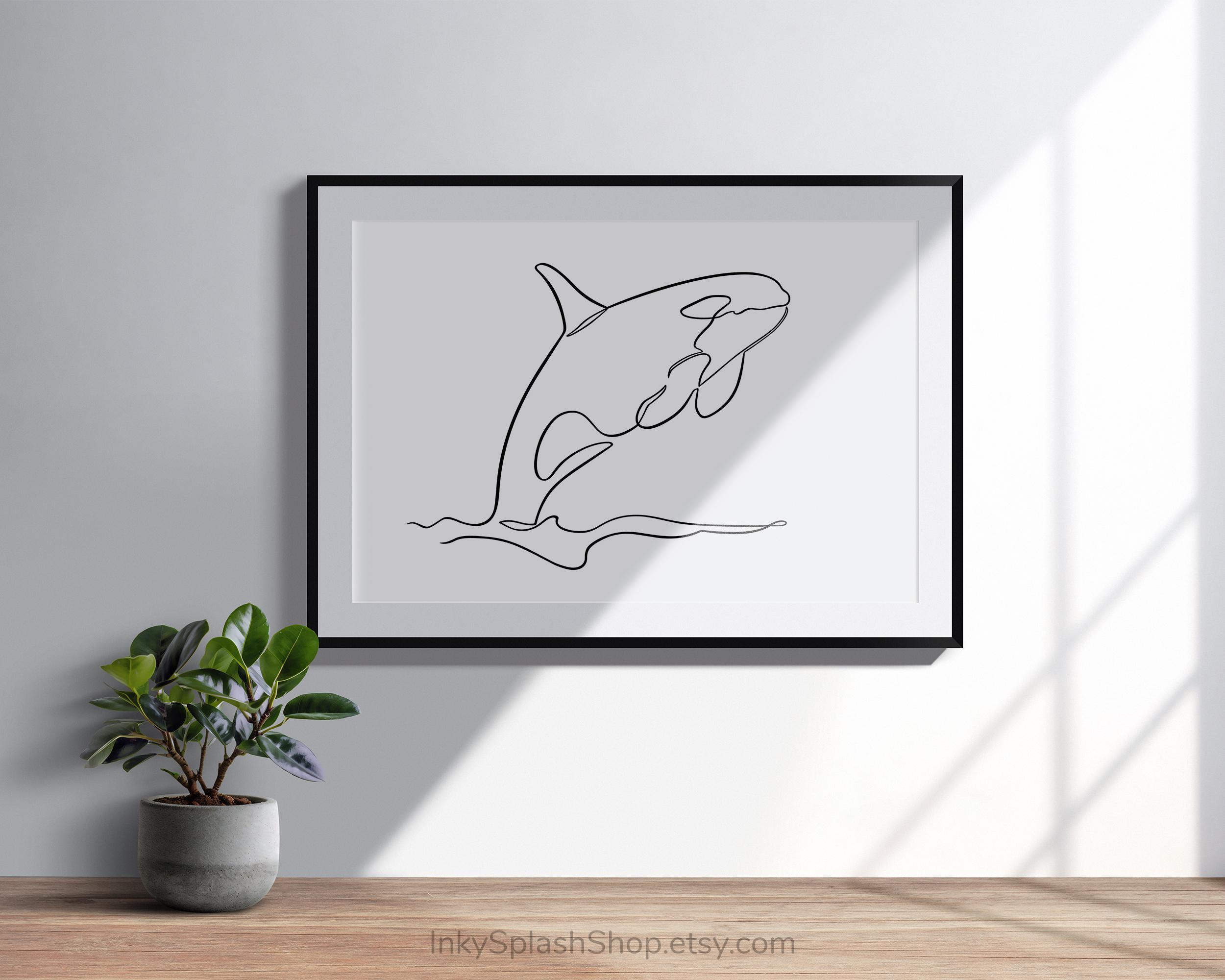 シャチの連続線画 – ミニマルな海洋動物プリントのダウンロード - Etsy