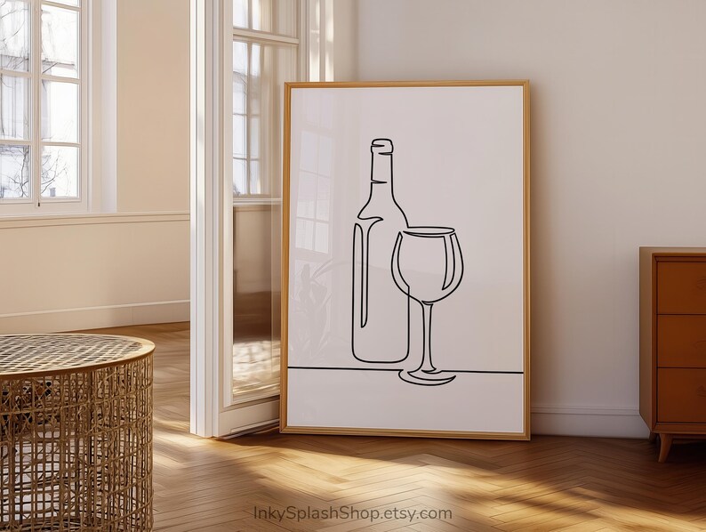 Minimalist Wine One Line Art – Modern Wall Decor for Home Bar & Kitchen, Digital Download image 6