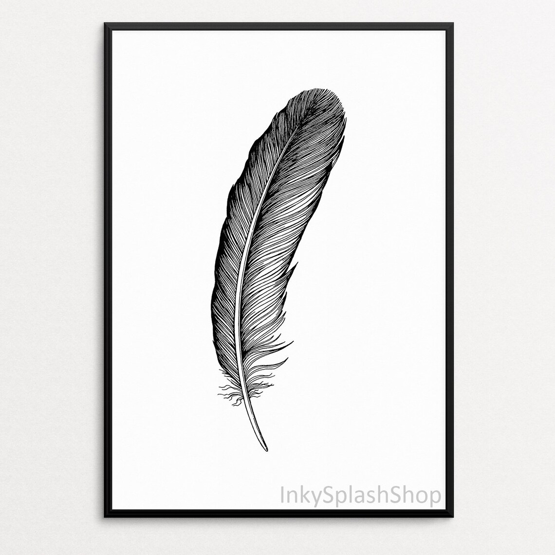 Feather PRINTABLE Art Boho Bedroom Wall Decor Black Bird Feather Ink ...