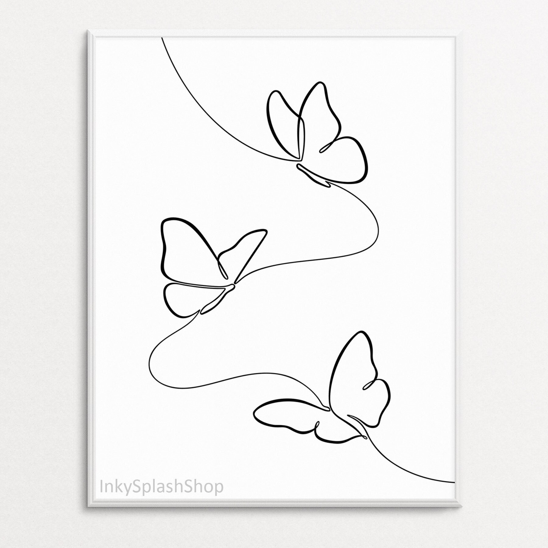 Butterfly One Line Art Printable Three Flying Butterflies Etsy