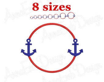 Anchor Monogram Frame Embroidery Design. Anchor Font Frame. Anchor Embroidery Design. Border Embroidery Design. Nautical Circle