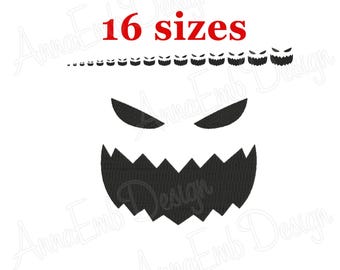 Broderidesign med läskigt pumpaansikte, Halloween Jack O'Lantern, fyllnadsdesign (direktnedladdning)