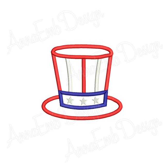 4th of July Uncle Sam Hat Applique Design. Patriotic Hat Applique. 4th ...