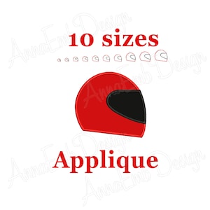 May include: Red and black motorcycle helmet applique design available in 10 sizes.