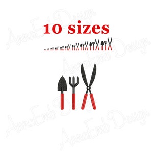 Conception de broderie d’outils de jardin. Conception de broderie de machine. Outils de jardin Silhouette. Outils de jardin mini Broderie. Broderie de ferme.