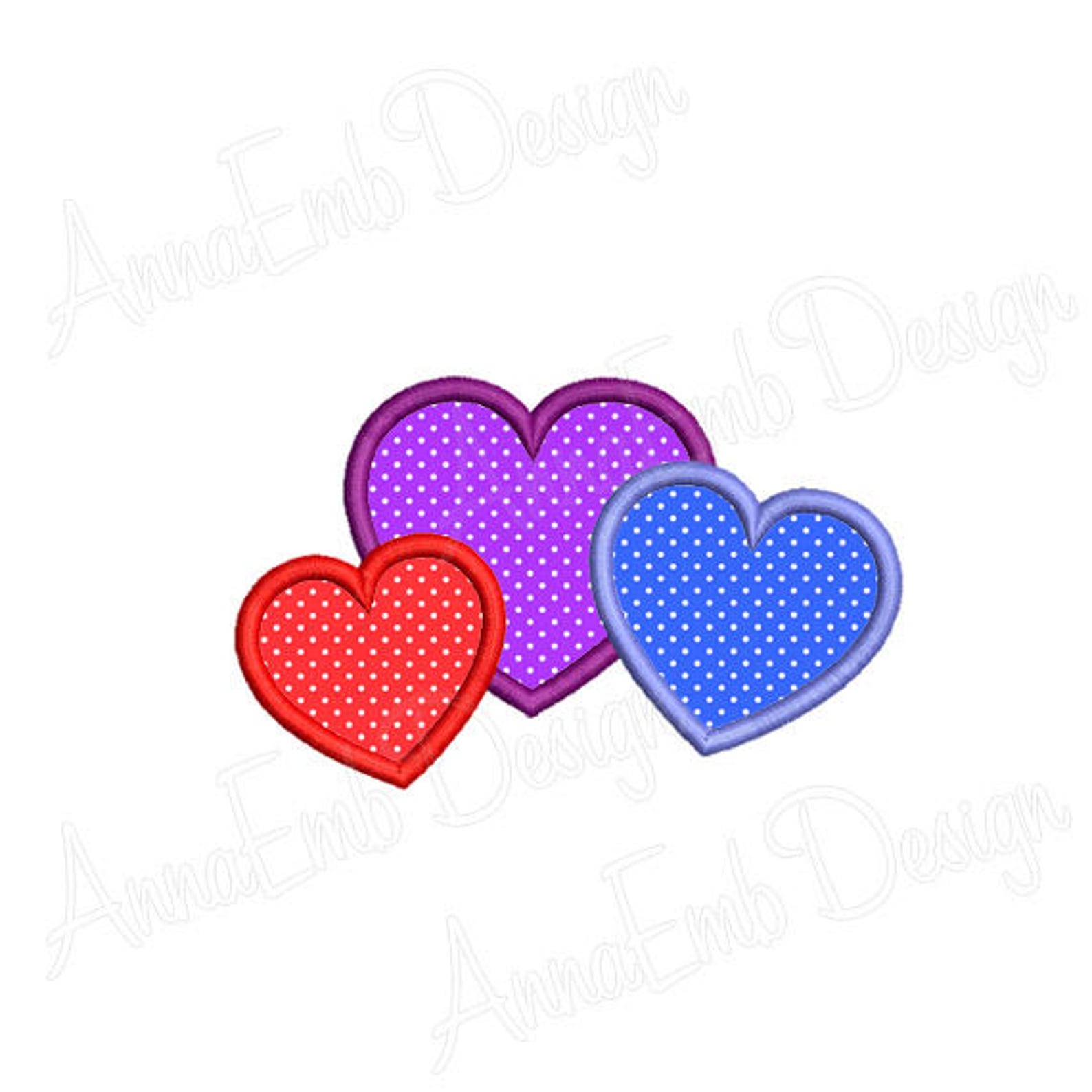 Three hearts applique jessecmault design heart applique  etsy