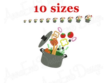 Cooking Pot embroidery Design. Kitchen pot embroidery Design. Kitchen Embroidery Design. Vegetables embroidery