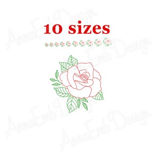 Rose embroidery design. Flower embroidery design. Floral machine embroidery design. Redwork Rose. Rose Quilting. Summer embroidery design.