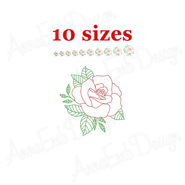 Rose embroidery design. Flower embroidery design. Floral machine embroidery design. Redwork Rose. Rose Quilting. Summer embroidery design.