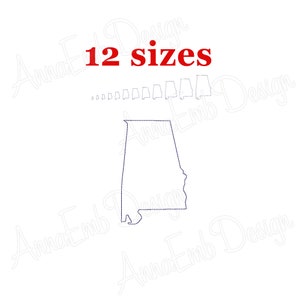 Conception de broderie de l’Alabama. Conception de l’État de l’Alabama. Broderie à la machine. Point de haricot d’Alabama. Alabama Design Alabama Mini contour triple point