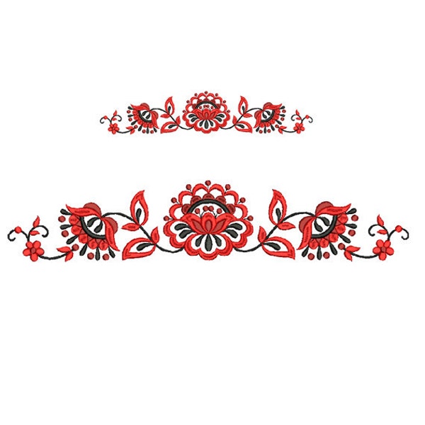 Flower Border embroidery design. Floral border. Flower embroidery. Folk flower design. Machine embroidery. Frame Border Embroidery.