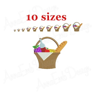 Picnic Basket embroidery Design. Food Basket embroidery Design. Picnic Embroidery. Grapes Apple Cheese Bread Summer embroidery