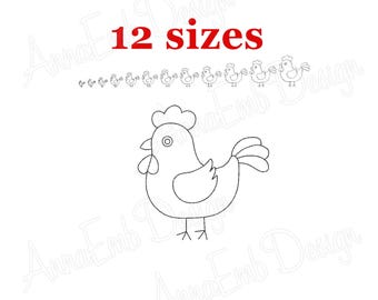 Disegno di ricamo di un gallo, silhouette di un gallo, ricamo di una gallina (download immediato)