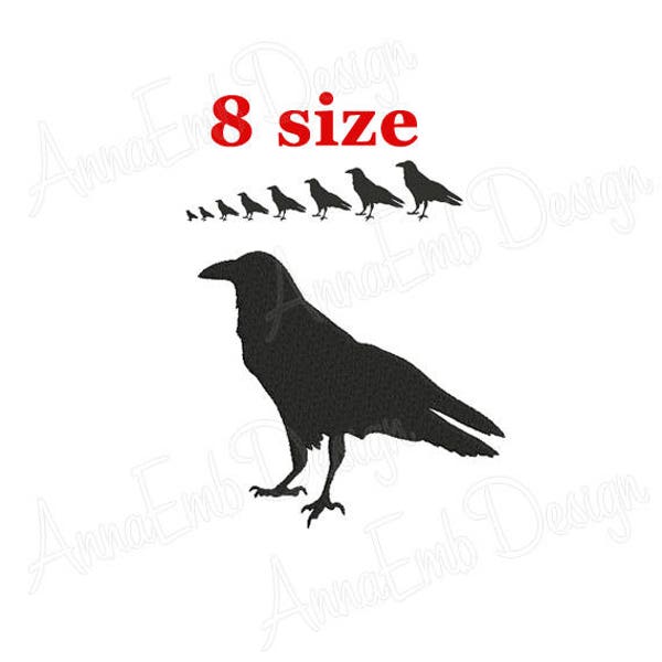 Raven Embroidery design. Crow Embroidery design. Raven Silhouette. Raven mini Embroidery. Raven design. Machine Embroidery Design.