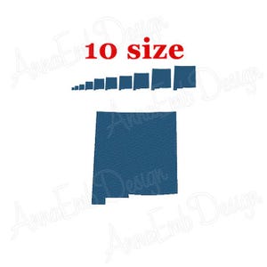 Diseño de bordado de Nuevo México. Diseño del estado de Nuevo México. Bordado a máquina. Puntada rellena de Nuevo México. Miniatura de Nuevo México. Silueta de Nuevo México.