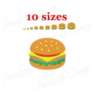 Burger embroidery design. Hamburger Embroidery design.  Cheeseburger embroidery design. Machine embroidery design.