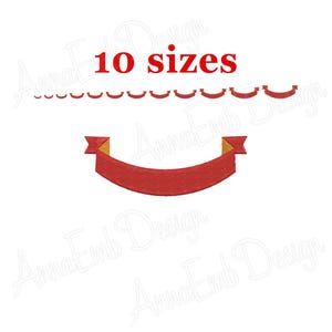 May include: Red banner with gold accents, available in 10 sizes. The banner is curved and has a pointed end on each side. The text "10 sizes" is written in red above the banner.