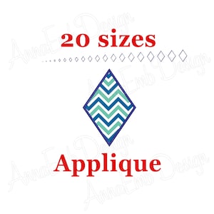 May include: A blue and green chevron pattern diamond shape applique design. The design is available in 20 sizes.