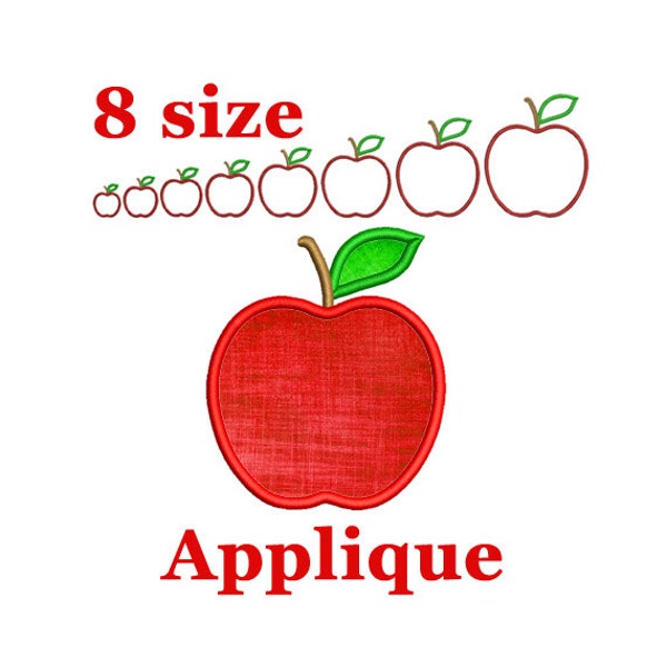 Apple applique embroidery design. Fruit applique embroidery design. Back to School Apple embroidery. Teacher applique. Machine embroidery