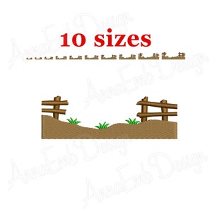 May include: Embroidered design of a brown dirt path with green grass and two wooden fences. The design is available in 10 sizes.
