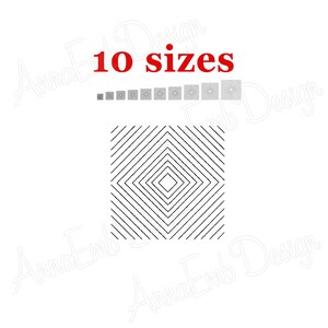 May include: Black and white geometric design with a square shape and diagonal lines. The design is available in 10 sizes.