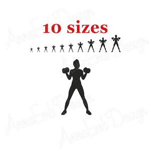 Woman Weightlifter Embroidery Design. Bodybuilder Silhouette. Cross fit Design. Mini sport. Machine embroidery design. Barbell embroidery.