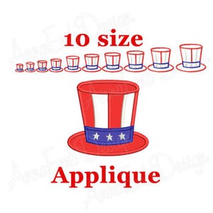 4th of July Uncle Sam Hat applique design. Patriotic Hat Applique. 4th of july applique. Independence day. USA hat applique.