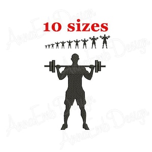 Weightlifter Embroidery Design. Weightlifter Silhouette. Cross fit Design. Mini sport. Machine embroidery design. Barbell embroidery.