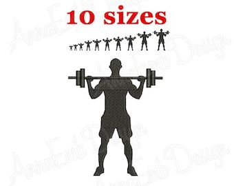 Weightlifter Silhouette Embroidery Design, Barbell, Crossfit (Instant Download)