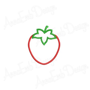 May include: A red and green outline of a strawberry with a leaf on top.
