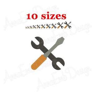 Tools embroidery design. Machine embroidery design. Tools Silhouette. Tools mini Embroidery. Wrench and Screwdriver. Mechanic Tools.