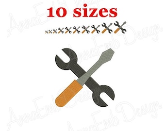 Wrench and Screwdriver Embroidery Design, Mechanic Tools (Instant Download)
