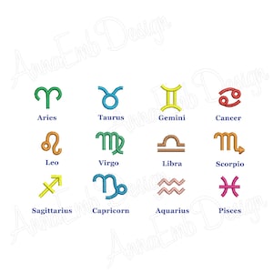 Zodiak 12 znaków zodiaku. Projekt haftu znaków zodiaku. Symbole horoskopu. Projekt haftu astrologicznego.