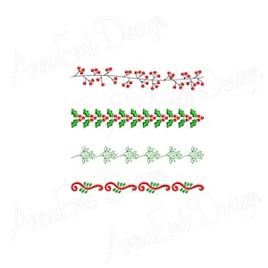 May include: Four different embroidery designs featuring holly and berries. The designs are perfect for adding a festive touch to your projects.