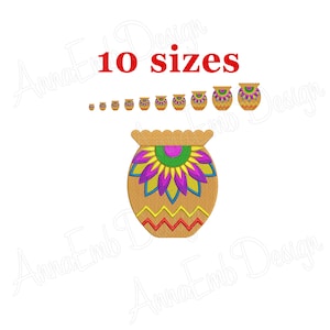 Broderidesign av forntida vas. Broderidesign av amfora. Maskinbroderidesign av vas. Blomkruka av lera.