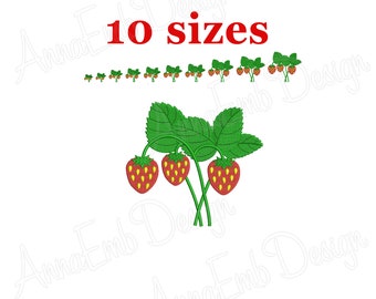 Diseño de bordado de fresa. Fresa mini. Diseño de bordado a máquina. Diseño de bordado de frutas. Silueta de fresa. Fruta de verano.